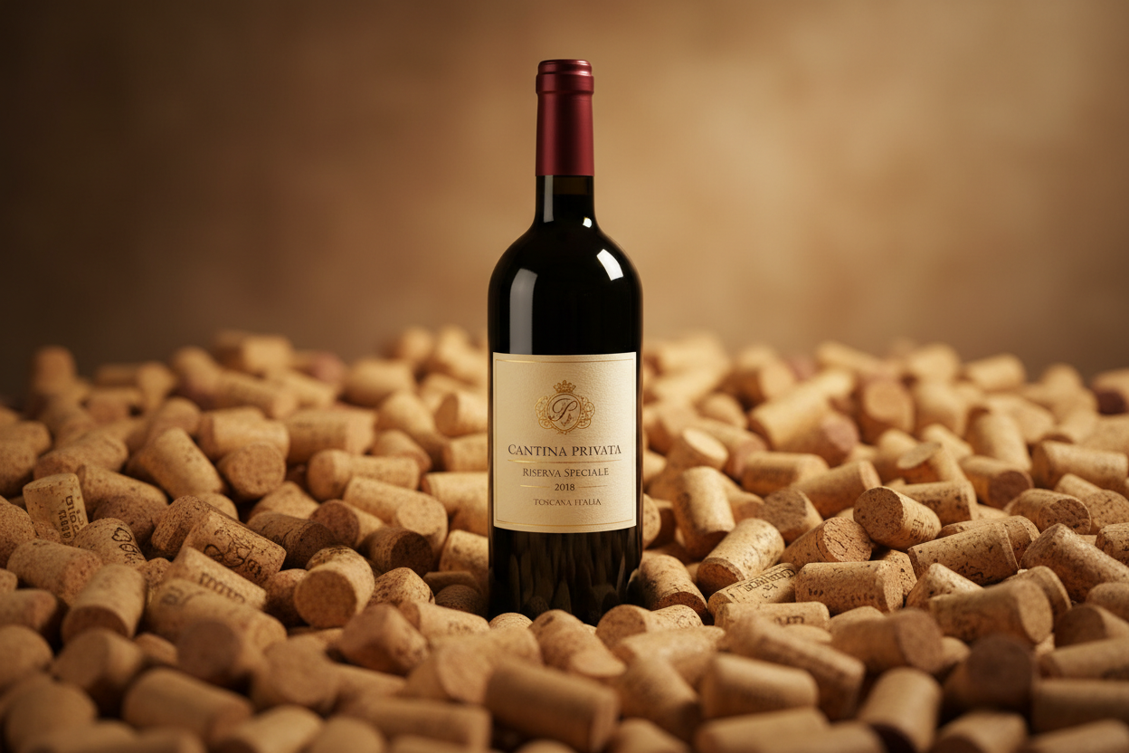 BOTTIGLIA DI VINO SU TANTISSIMI TAPPI 